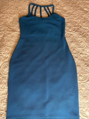 Slim Strappy Halter Mini Dress in Teal